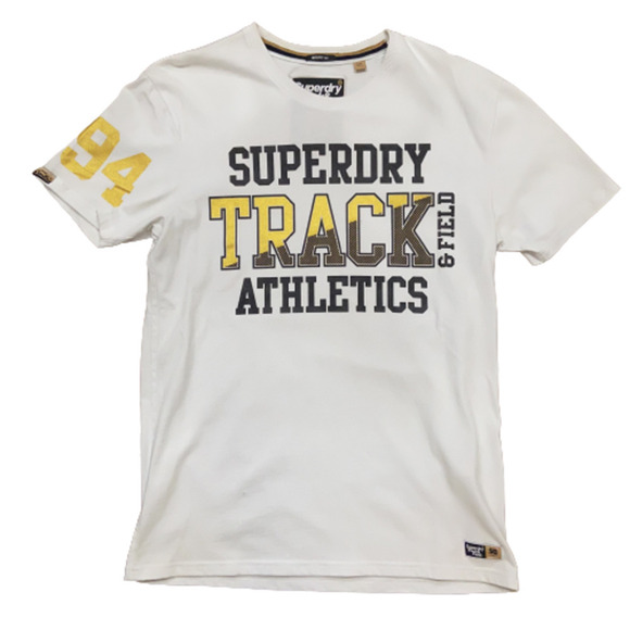 Superdry Track & Field White Gold Black Graphic Tee Men's Size Large - Picture 8 of 8